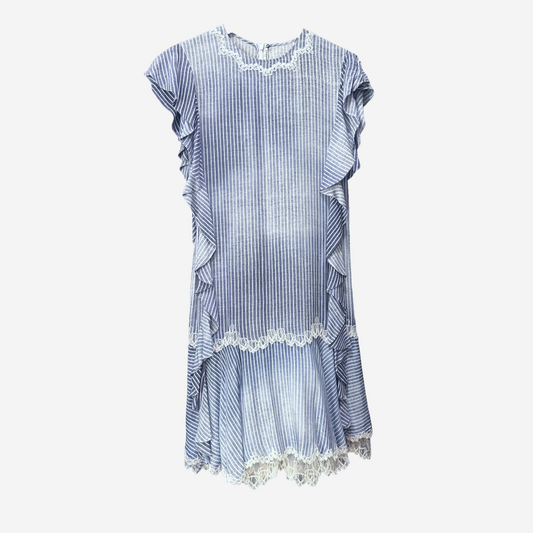 ERMANNO SCERVINO - DRESS BLUE STRIPES AND WHITE LACE DETAILS SIZE 42 IT