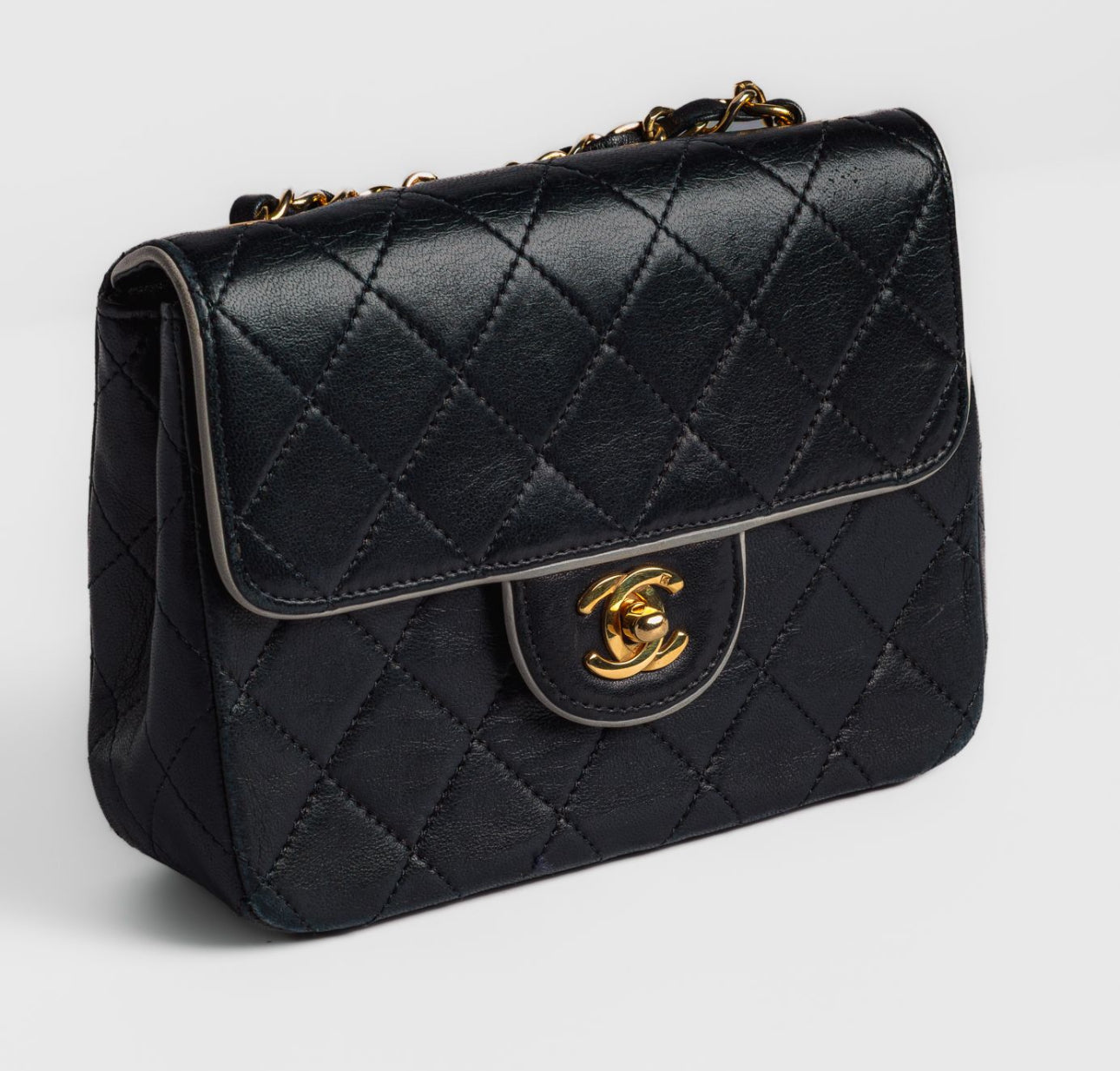 CHANEL - BAG MINI TIMELESS LEATHER NAVY BLUE WHITE TRIM