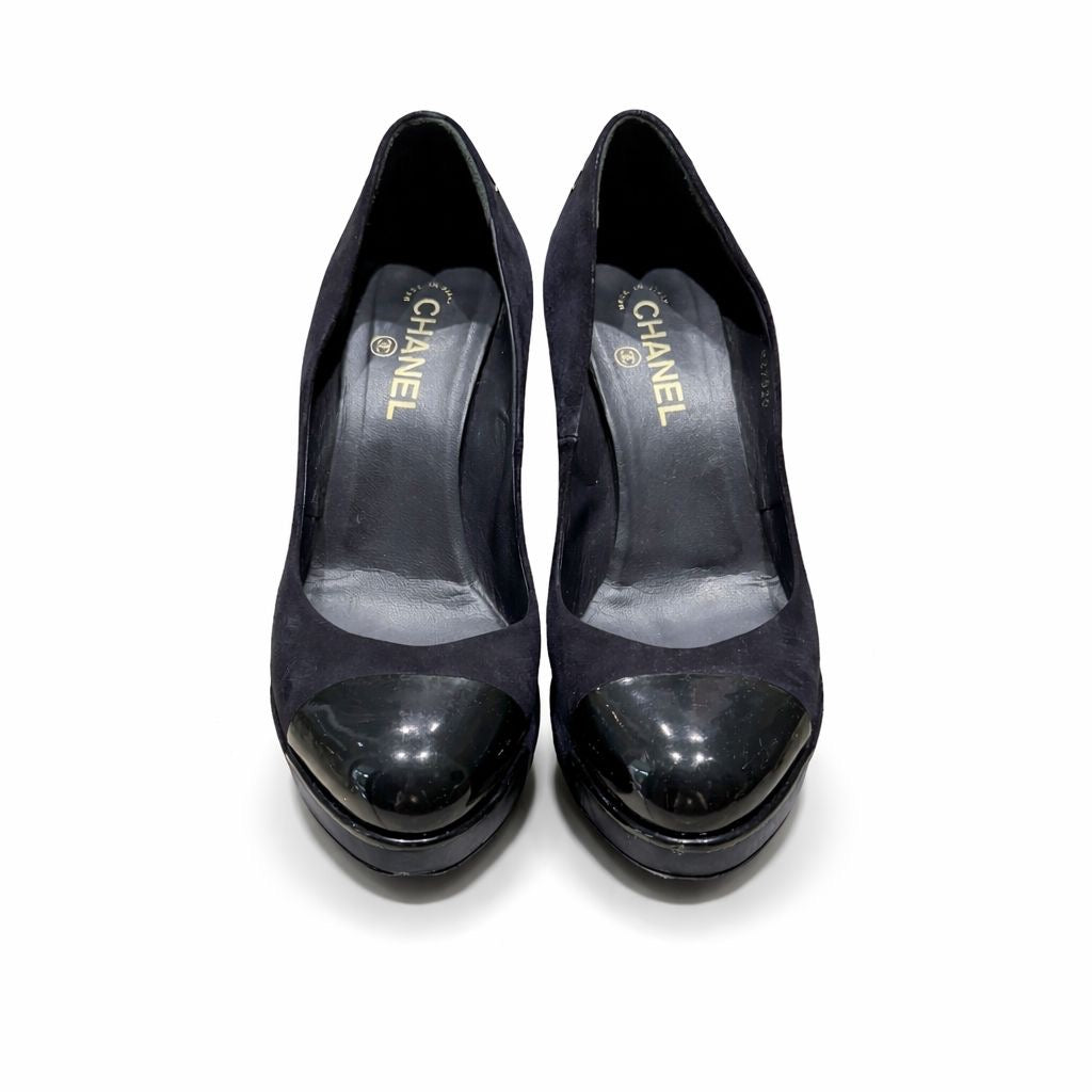 CHANEL - PUMPS BLUE NAVY SUEDE AND PATENT SIZE 40,5 EU