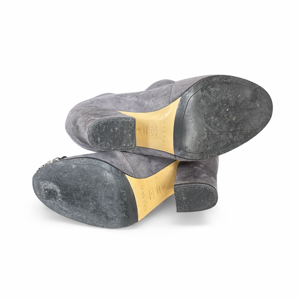 CASADEI - HIGH BOOTS GREY SUEDE WITH SILVER STUDDED TOE SIZE 35 EU