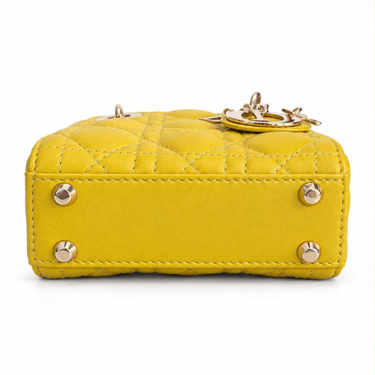 DIOR – *NEVER WORN* BAG LADY DIOR MICRO IN YELLOW CANNAGE LEATHER PALE GOLD HARDWARE