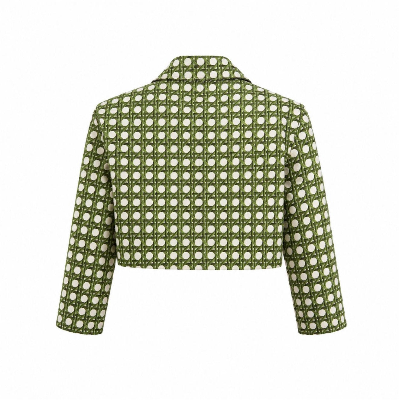 GIAMBATTISTA VALLI - JACKET CROPPED TREILLAGE PRINT GREEN & WHITE SIZE 42 IT