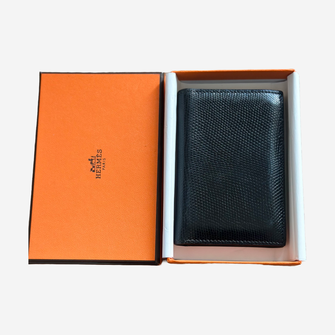 HERMÈS- CARD HOLDER BLACK LIZARD