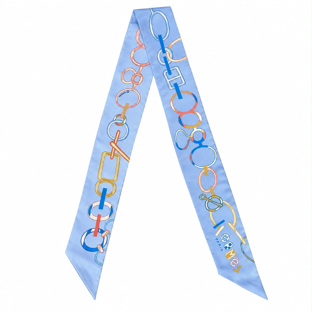 HERMÈS - SCARF TWILLY DO RE BOUCLES IN BLEU CIEL & BLUE COB
