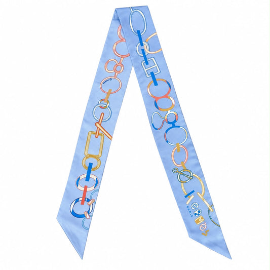 HERMÈS - SCARF TWILLY DO RE BOUCLES IN BLEU CIEL & BLUE COB