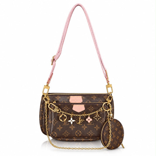 LOUIS VUITTON - BAG MULTI POCHETTE MONOGRAM WITH PINK STRAP & CHARM