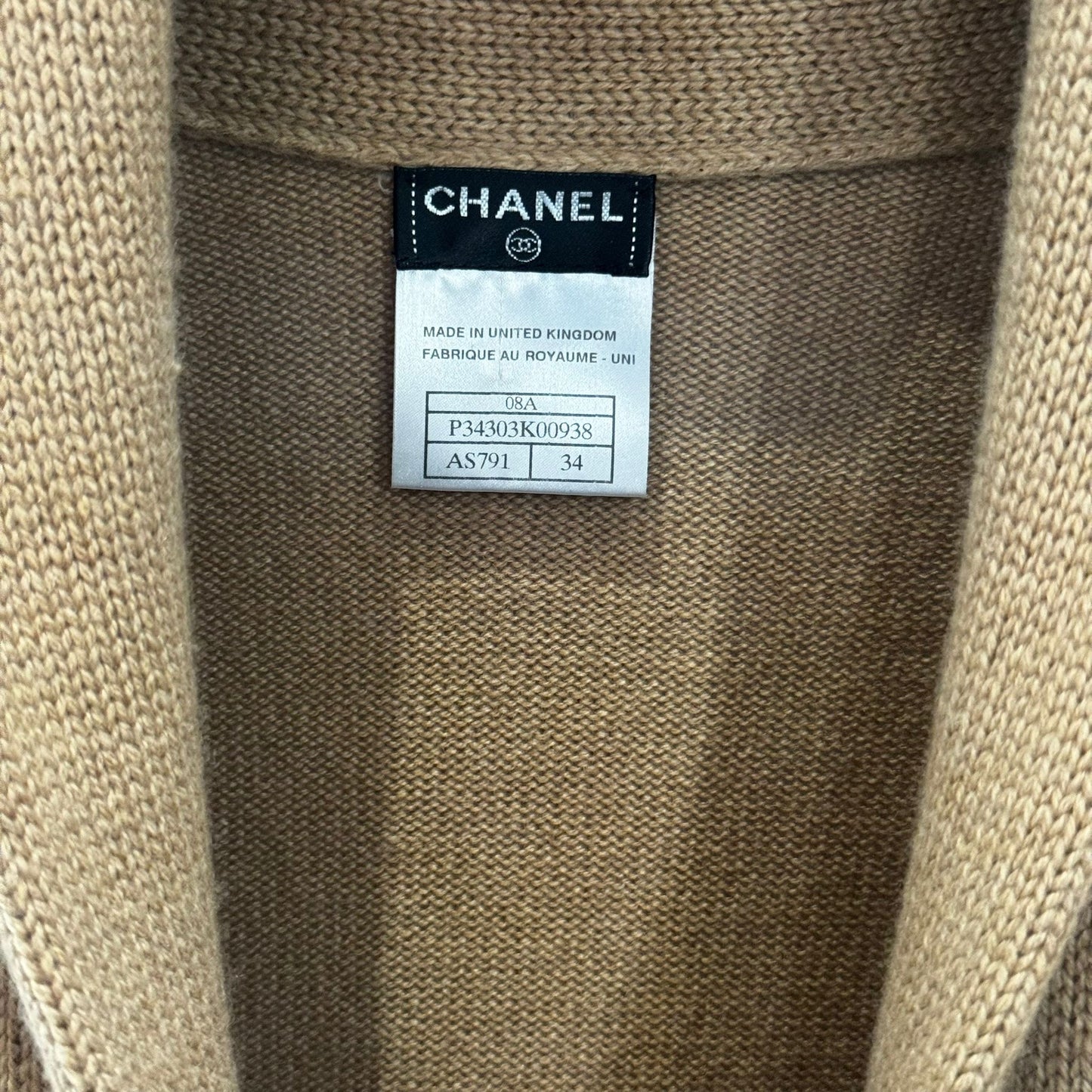 CHANEL - CARDIGAN LONG CASHMERE CAMEL SIZE 34 FR