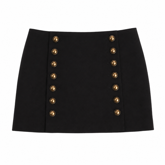 SAINT LAURENT - SKIRT MINI BLACK WOOL WITH BUTTONS SIZE 38 FR