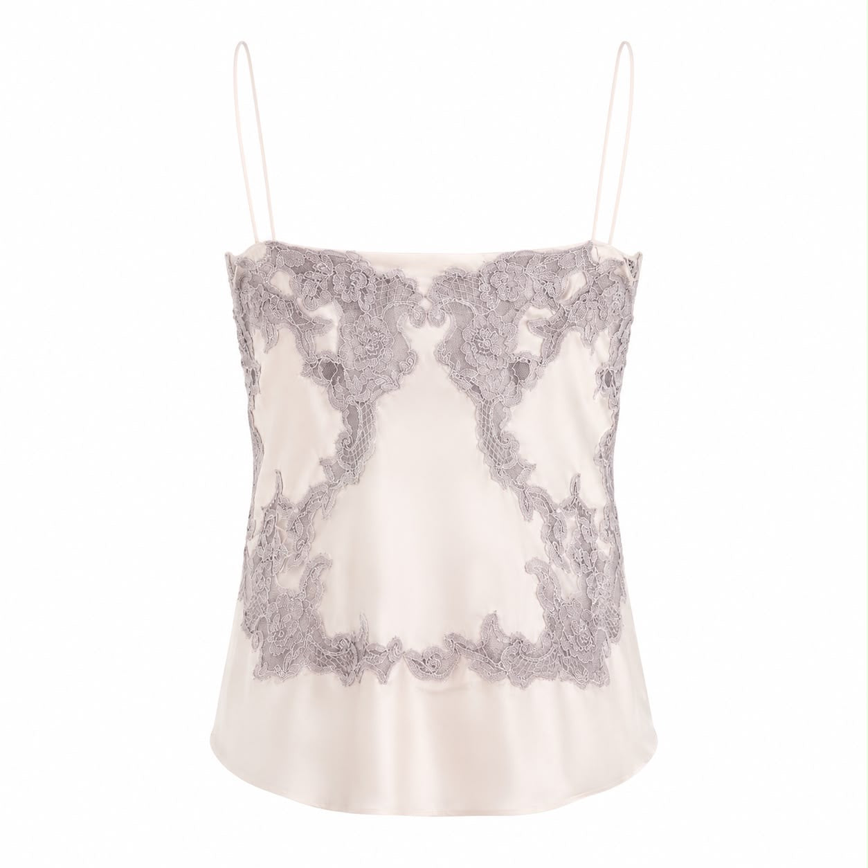 CHLOÉ - TOP CAMISOLE PINK SOLK WITH  BEIGE LACE SIZE 34 FR