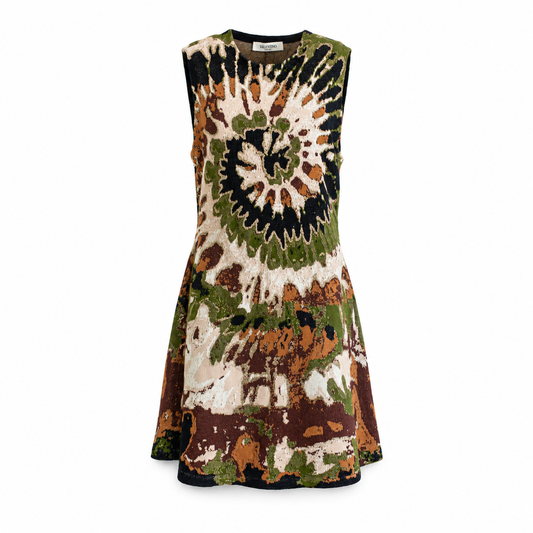 VALENTINO - DRESS BROWN & MULTICOLOR TIE-DYE SIZE L