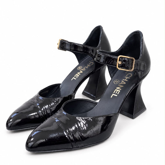 CHANEL - PUMPS MARY JANE BLACK PATENT LEATHER SIZE 36,5 EU