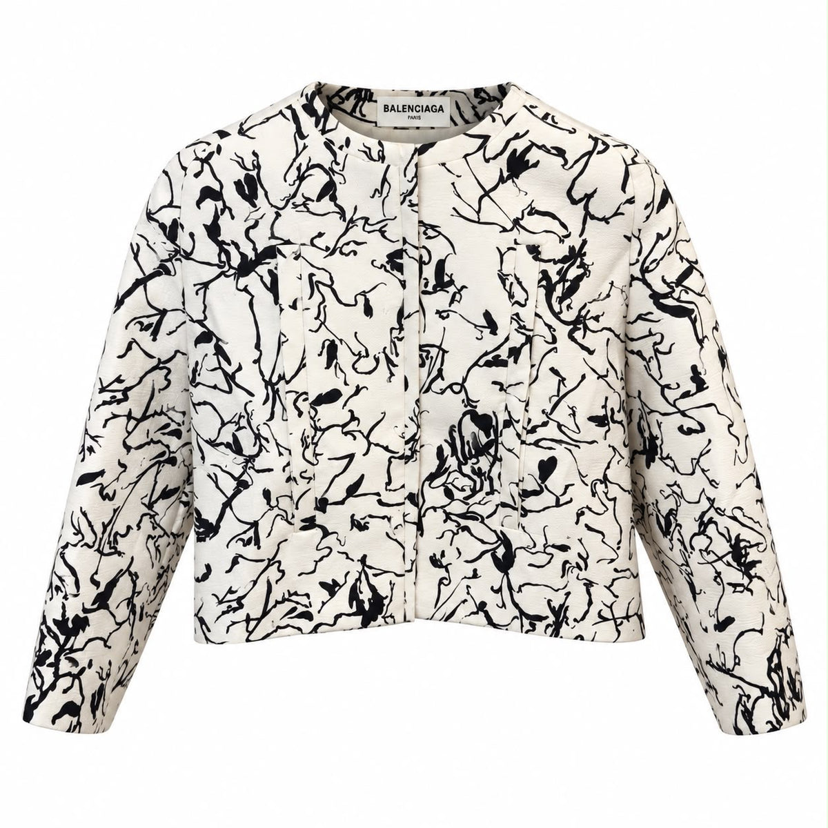 BALENCIAGA - JACKET CROPPED BLACK & WHITE ABSTRACT FLORAL PRINT SIZE S