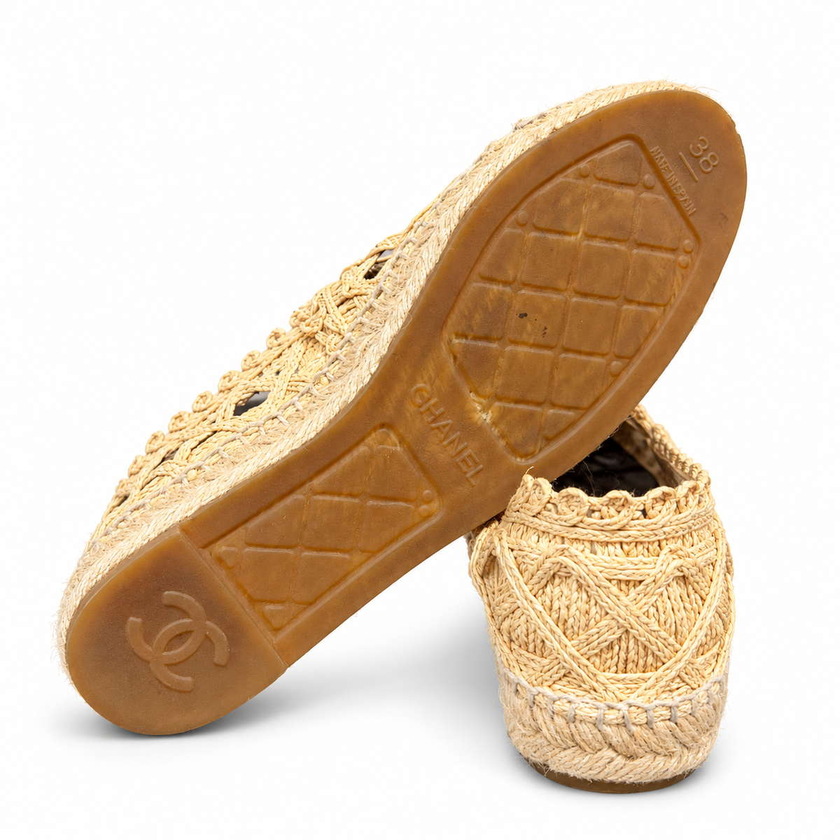 CHANEL - ESPADRILLES SHOES RAFFIA WITH BLACK CAP TOE LOGO CC SIZE 38 EU