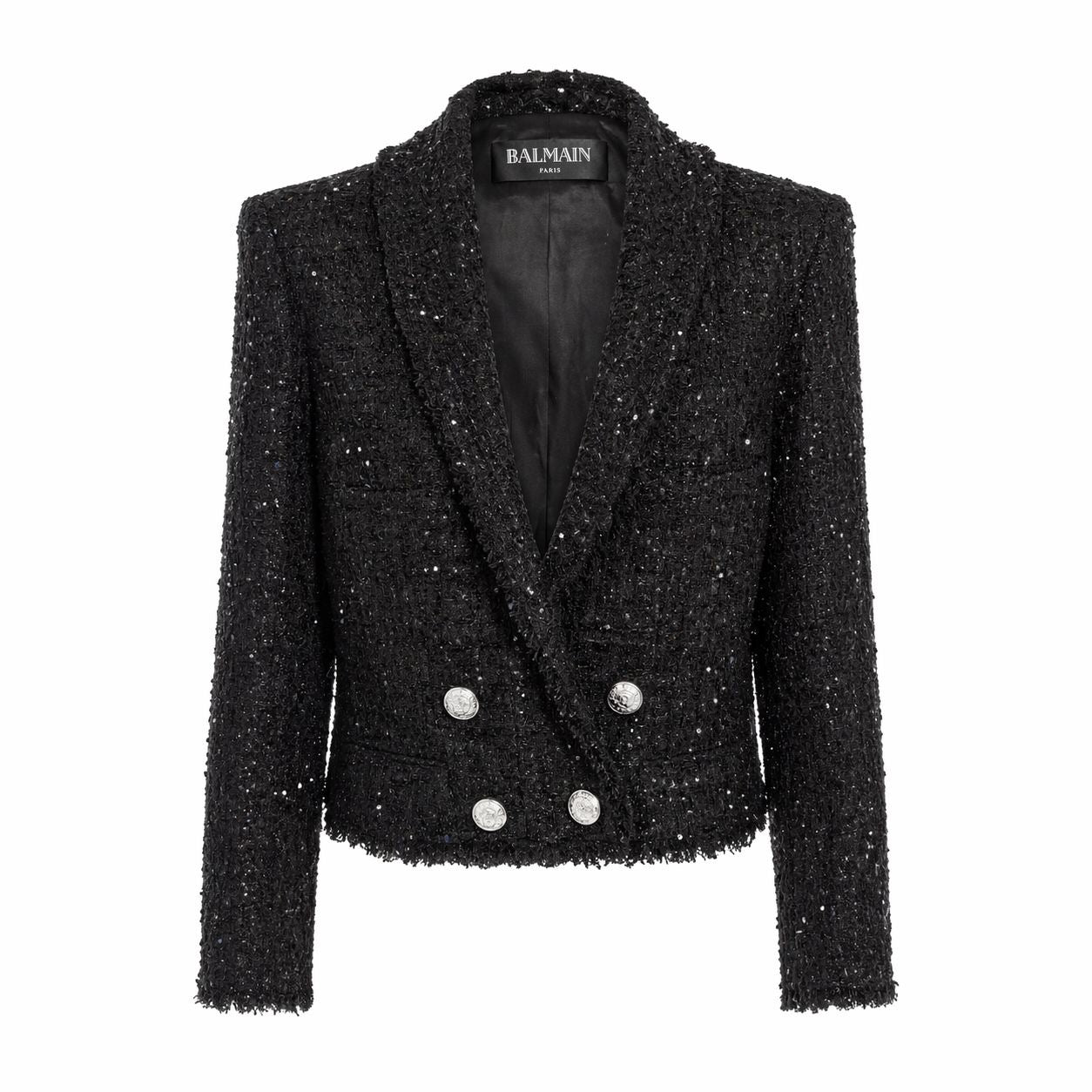 BALMAIN - *NEVER USED* JACKET HOODED BLACK SEQUIN EMBELLISHMENTS SIZE 36 FR