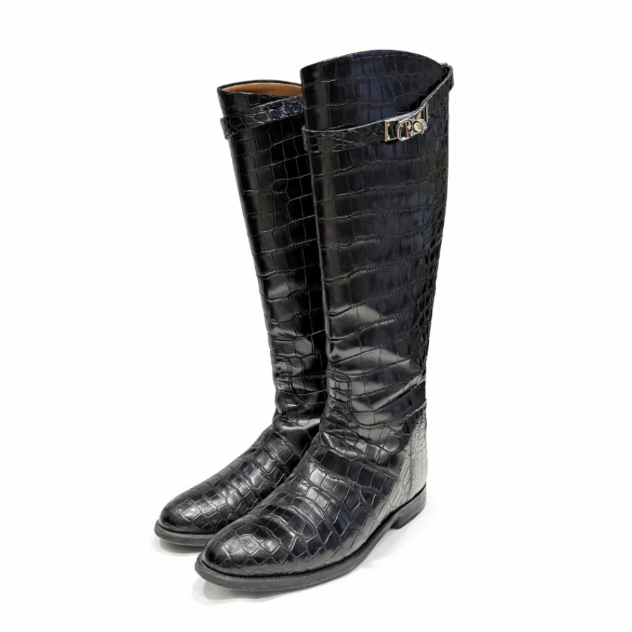 HERMÈS - JUMPING HIGH BOOTS BLACK CROCODILE SIZE 37 EU