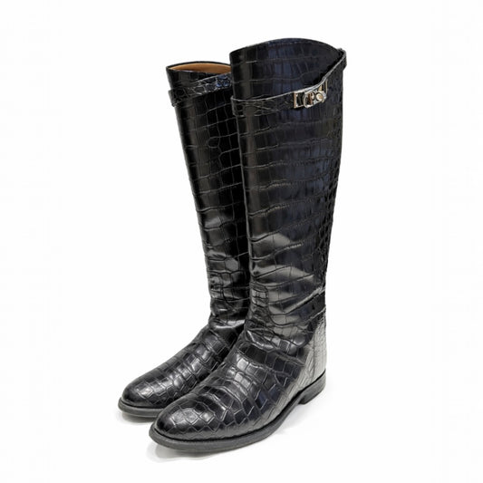 HERMÈS - JUMPING HIGH BOOTS BLACK CROCODILE SIZE 37 EU