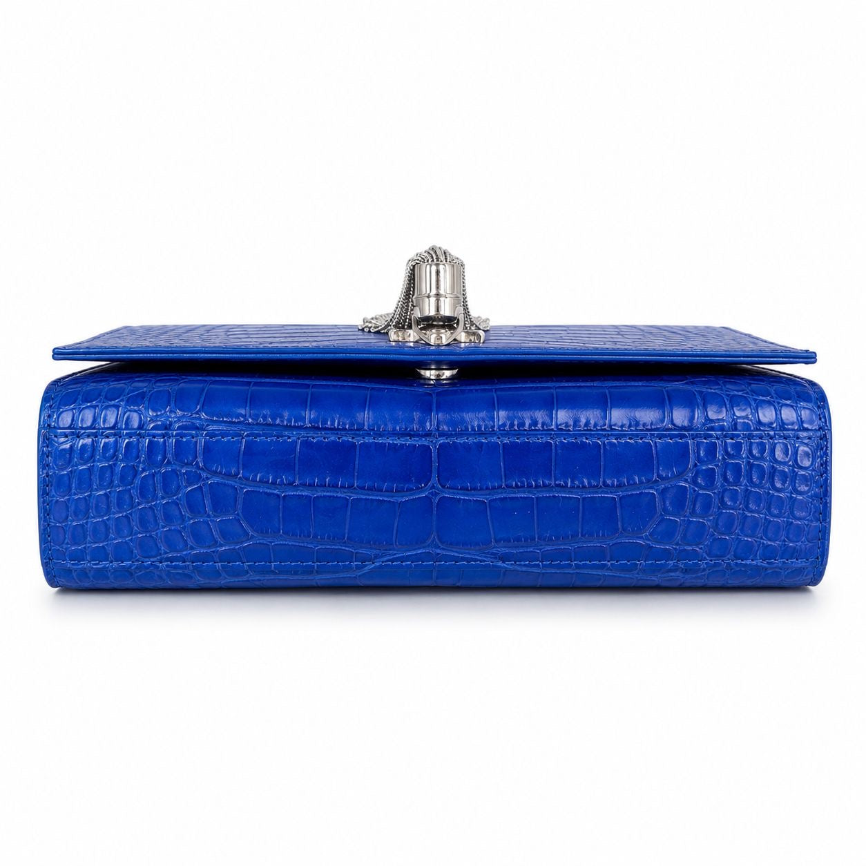 SAINT LAURENT - BAG KATE BLUE MAJORELLE CROCODILE EMBOSSED SILVER HARDWARE
