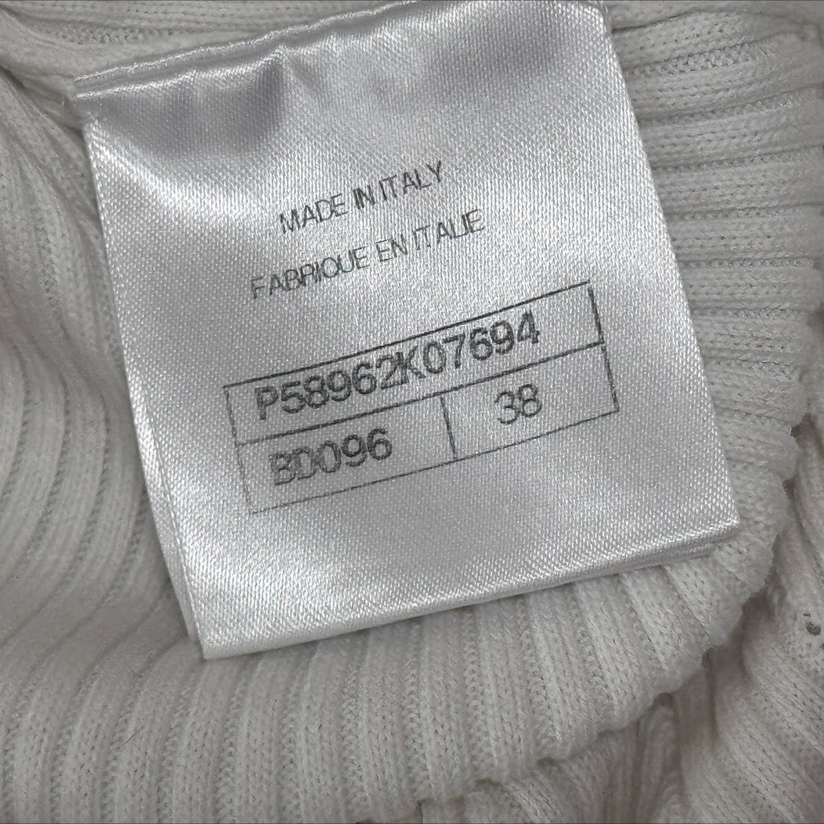 CHANEL - T-SHIRT COTTON WHITE RIBBED SIZE 38 FR