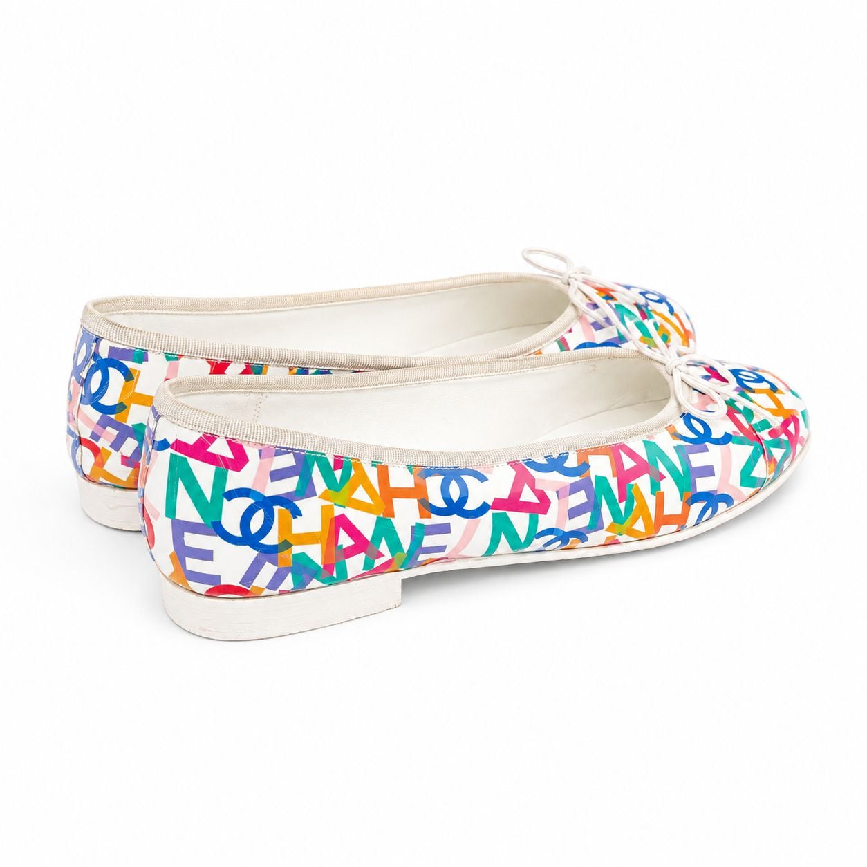 CHANEL - BALLERINA MULTICOLOR LOGO PATENT LEATHER SIZE 39 EU
