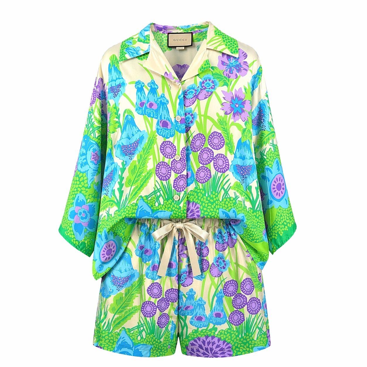 GUCCI - SET SHIRT AND SHORTS SILK FLORAL PRINT SIZE 36 IT