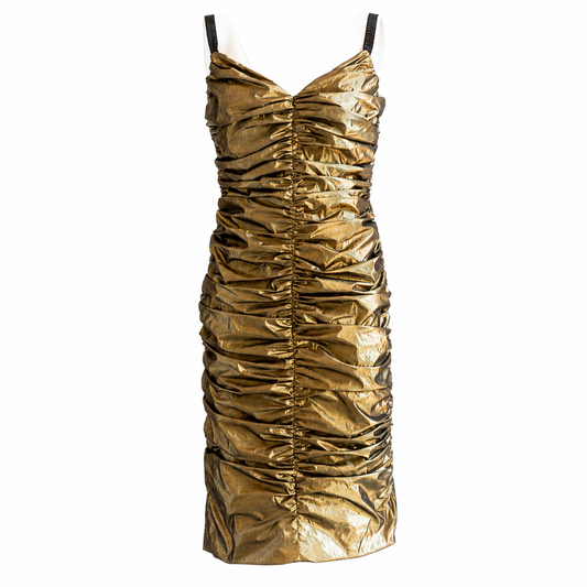 DOLCE & GABBANA - DRESS MIDI METALLIC BRONZE SIZE 48 IT
