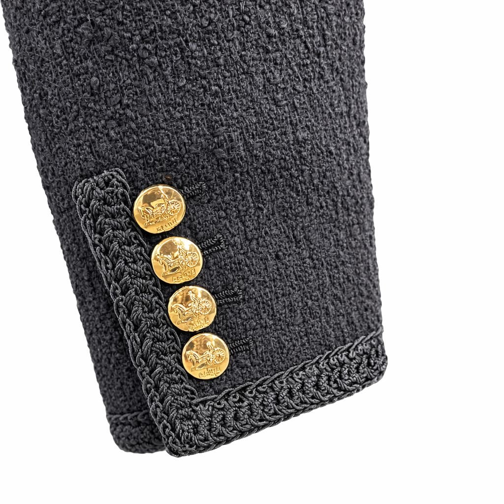 CÉLINE - JACKET TWEED BLACK BRAIDED TRIM GOLD BUTTONS SIZE 36 FR