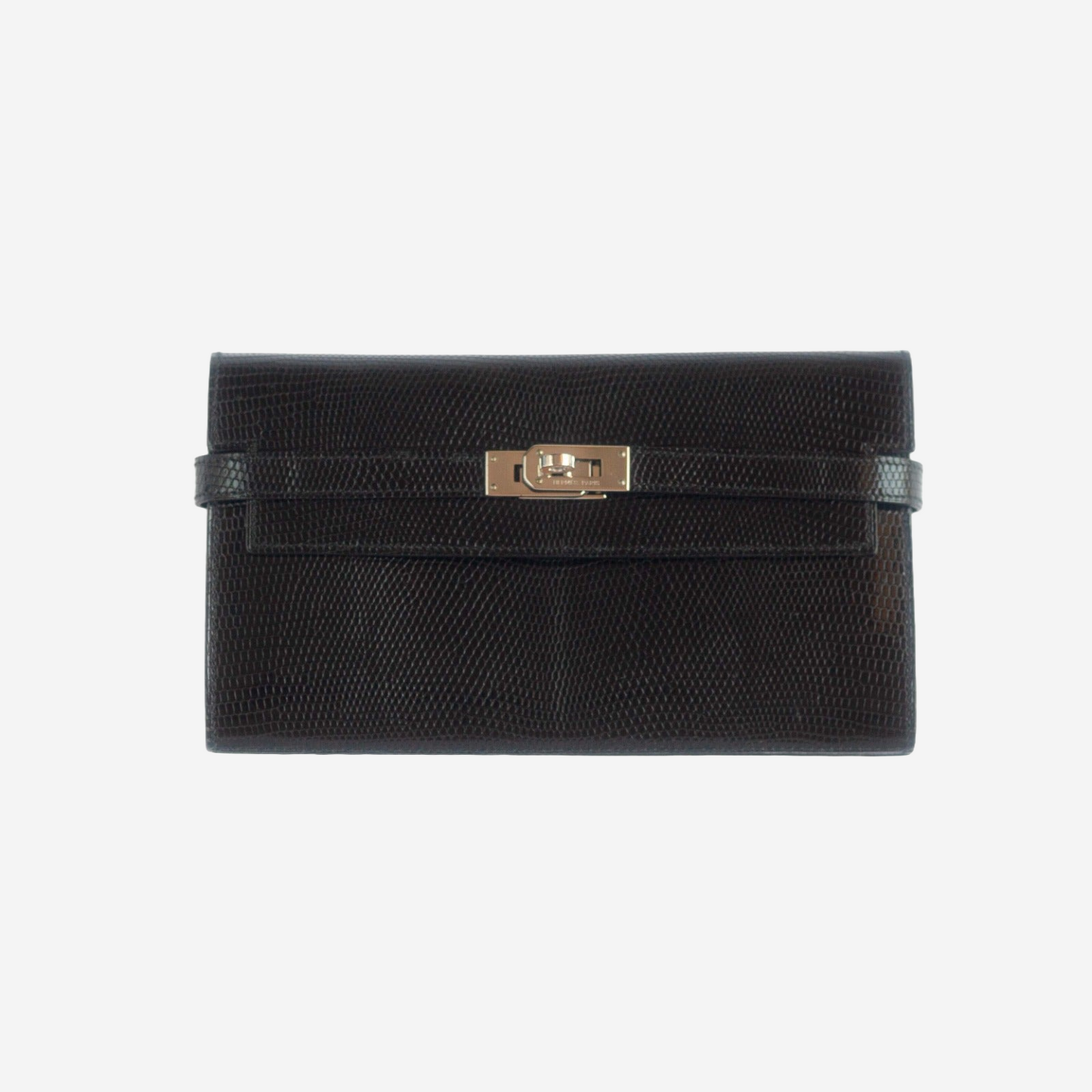 HERMÈS - KELLY WALLET BLACK LIZARD PALLADIUM HARDWARE