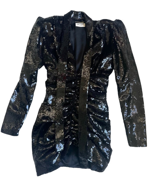 SAINT LAURENT - Long sleeve black sequins dress size 38 FR
