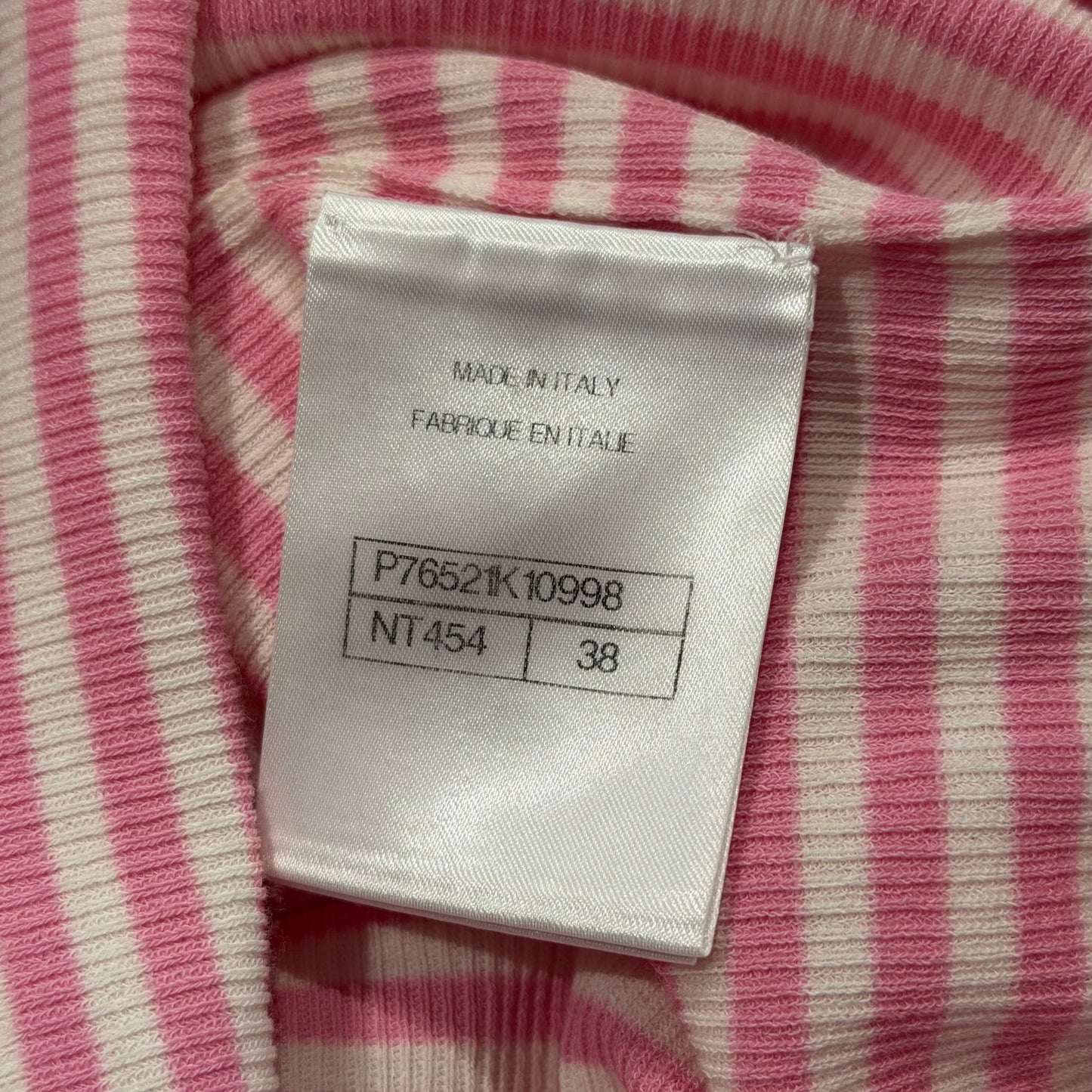 CHANEL - *COLLECTION 2024* T-SHIRT STRETCH PINK & WHITE STRIPED RIBBED SIZE 38 FR