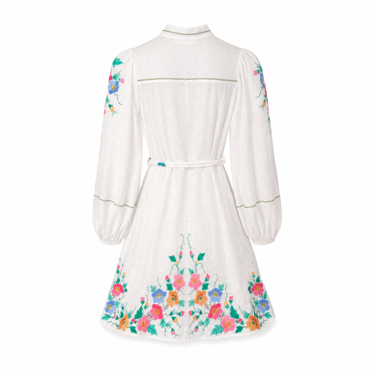 ZIMMERMANN - DRESS MINI LINEN WHITE WITH FLORAL EMBROIDERY SIZE 0