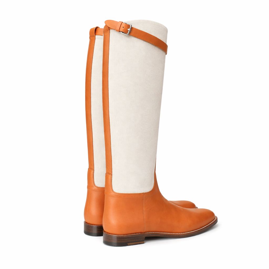 HERMÈS - HIGH BOOTS LEATHER AND CANVAS BROWN AND BEIGE SIZE 39 EU