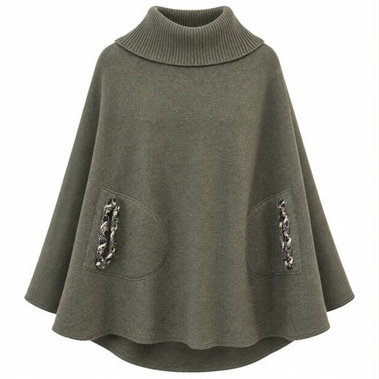 CHANEL - CAPE PONCHO HOODED OLIVE GREEN CASHMERE SIZE 38 FR