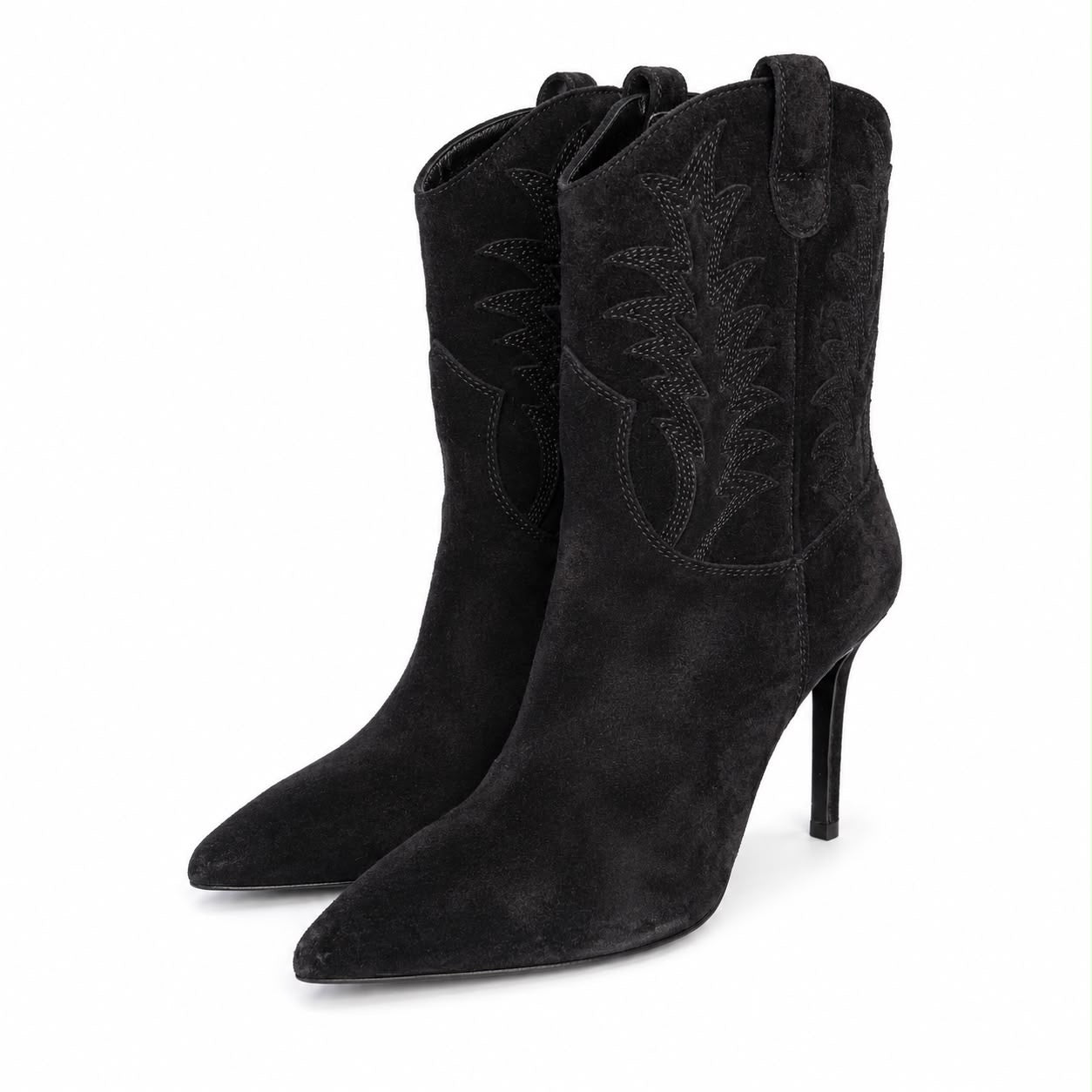 SAINT LAURENT - STILETTO BOOTIES BLACK SUEDE LEATHER SIZE 37,5 EU