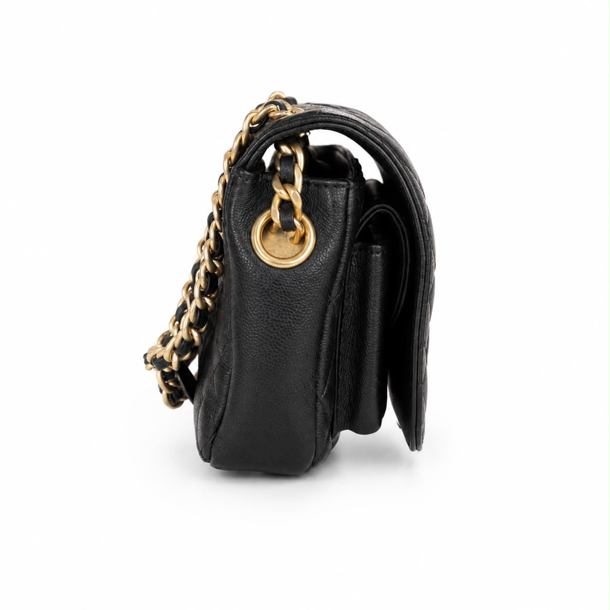 CHANEL - BAG MESSENGER BLACK QUILTED CAVIAR LEATHER GOLD HARDWARE
