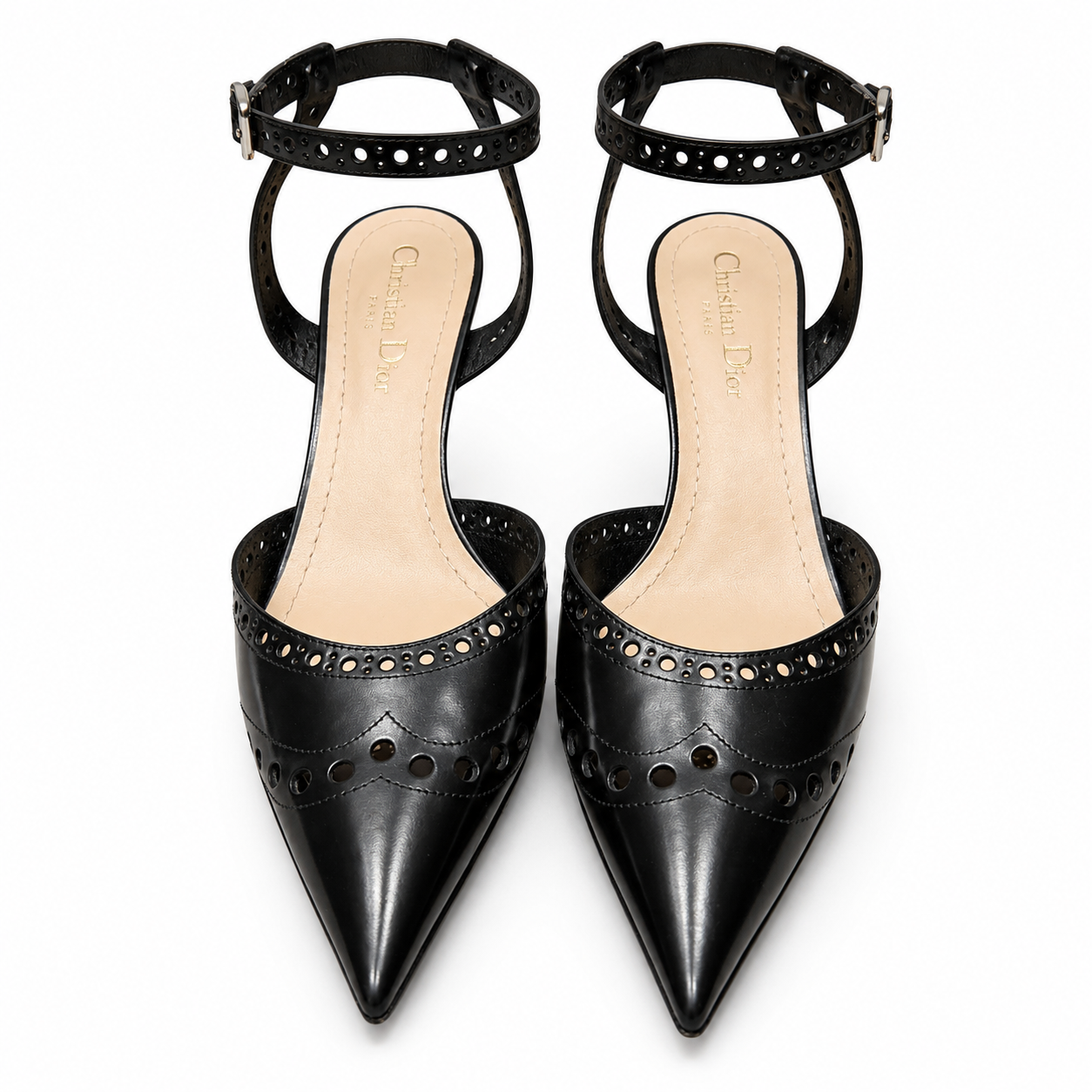 DIOR - *NEW* SLINGBACK PUMPS BLACK LEATHER EYELET-TRIM SIZE 37 EU