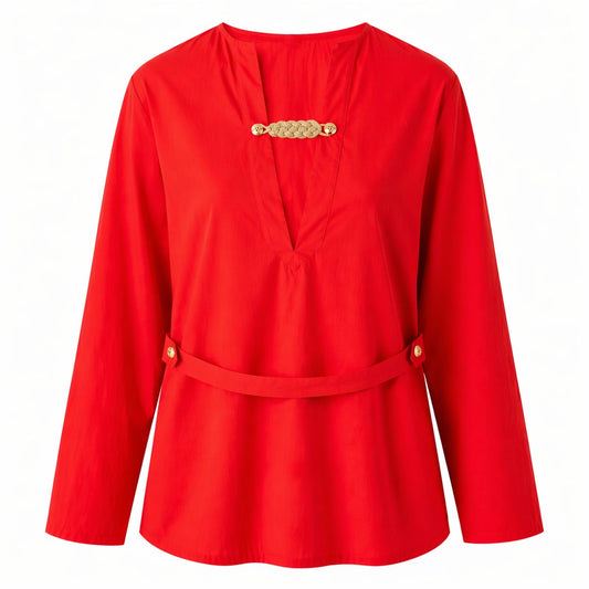HERMÈS - KAFTANO DRESS RED WITH BEIGE TRIM DETAIL SIZE 36 FR