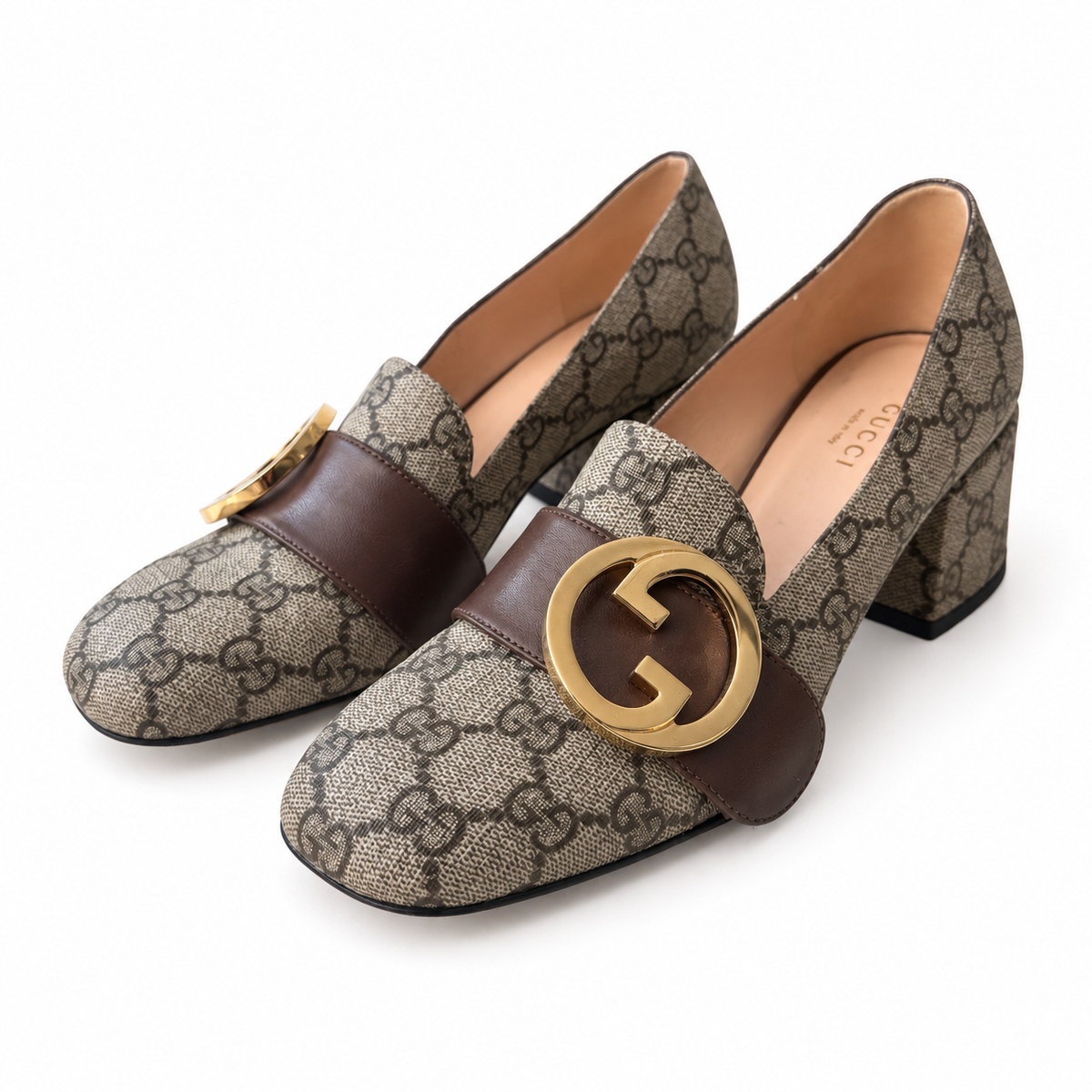 GUCCI -PUMPS BLONDIE GG SUPREME CANVAS WITH GOLD TONE HARDWARE LOGO SIZE 37 EU
