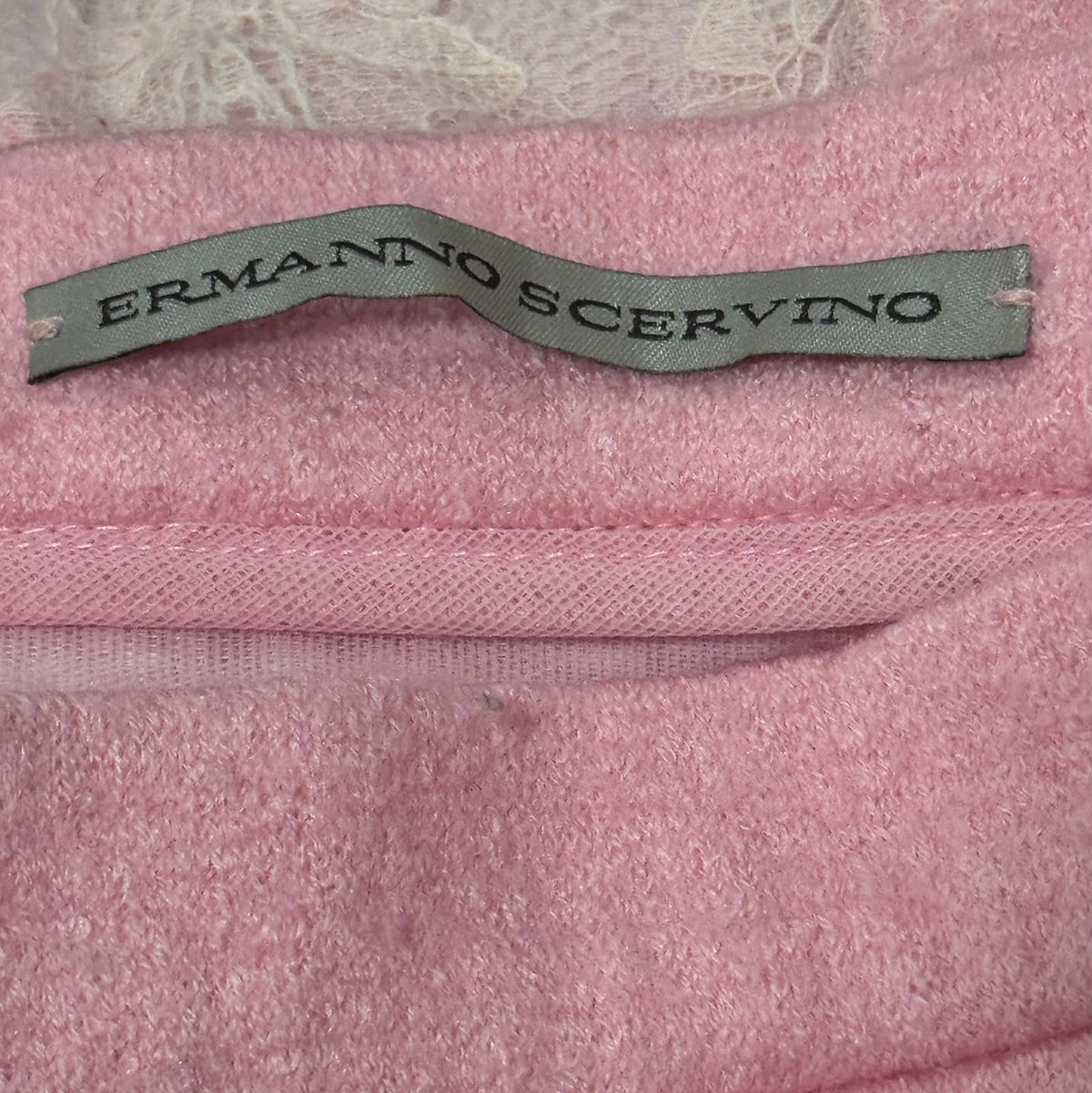 ERMANNO SCERVINO – SKIRT AND SWEATER SET IN PINK WOOL, SILK AND CASHMERE WITH LACE SIZE 38 IT