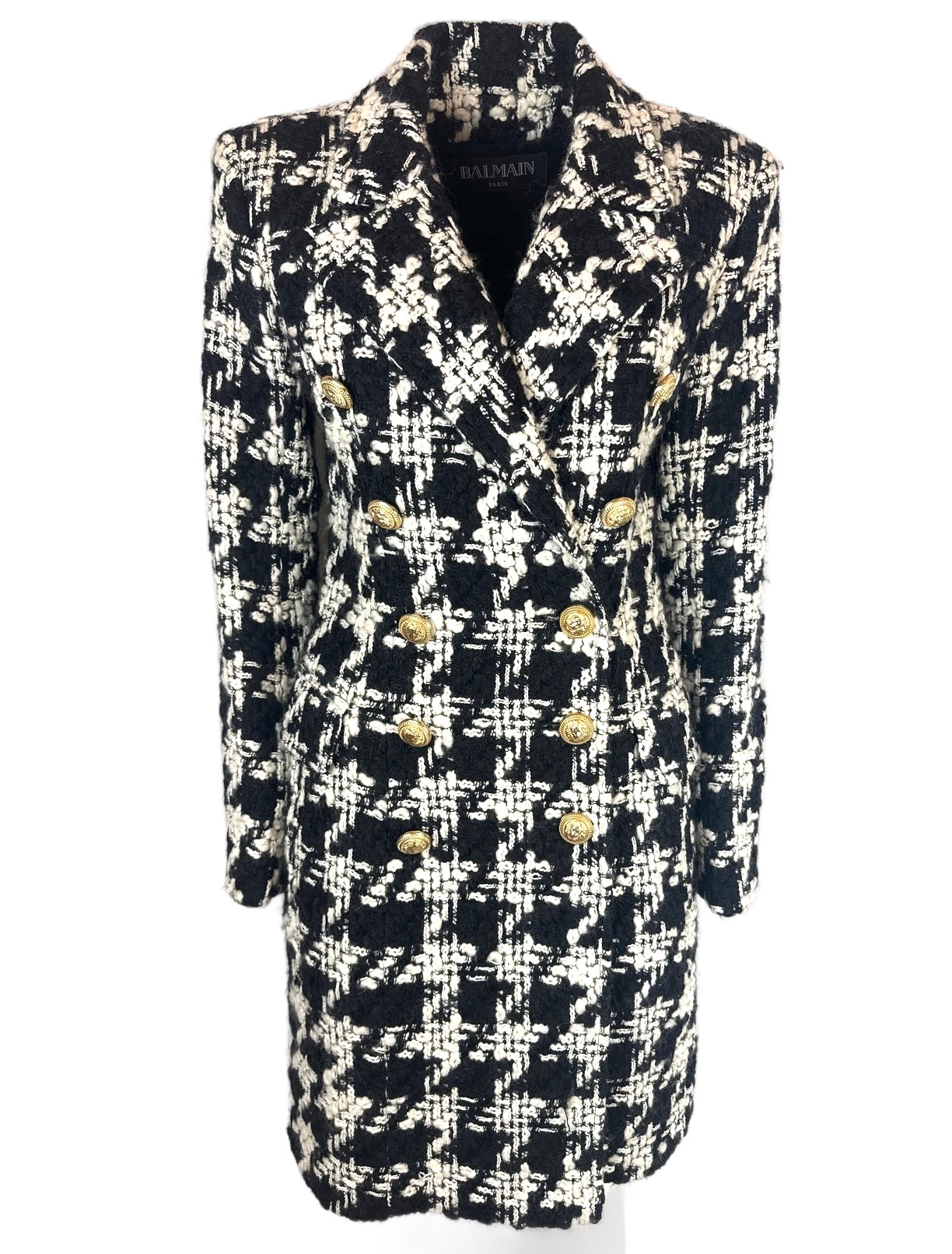 BALMAIN - Long coat tweed black & white size 38 FR