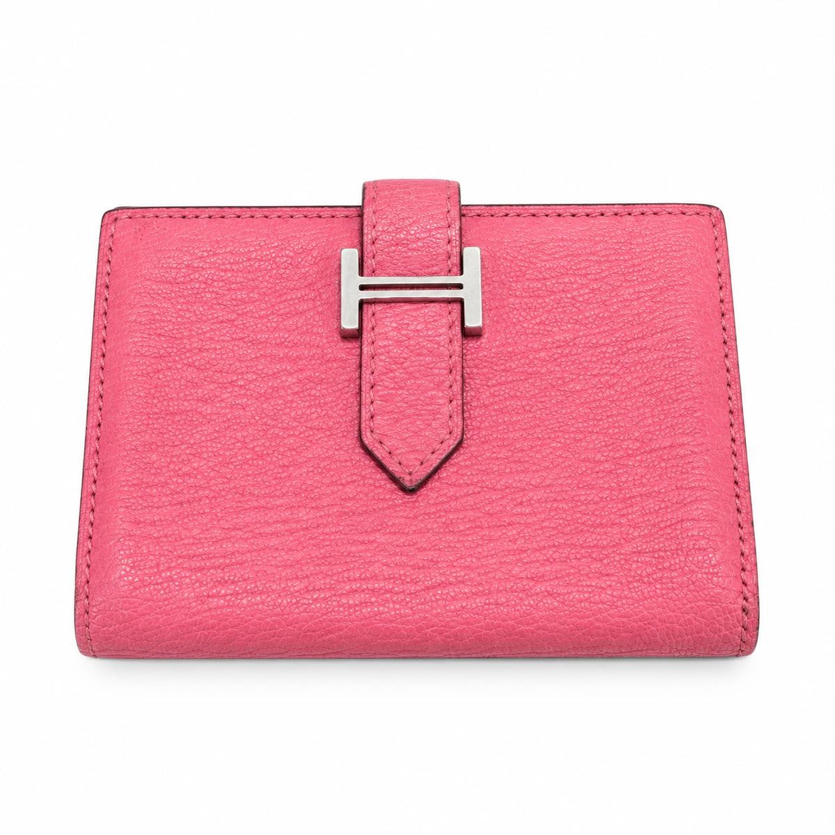 HERMÈS - WALLET MINI PINK CHÈVRE LEATHER PALLADIUM HARDWARE