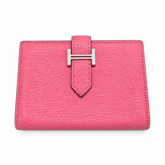 HERMÈS - WALLET MINI PINK CHÈVRE LEATHER PALLADIUM HARDWARE