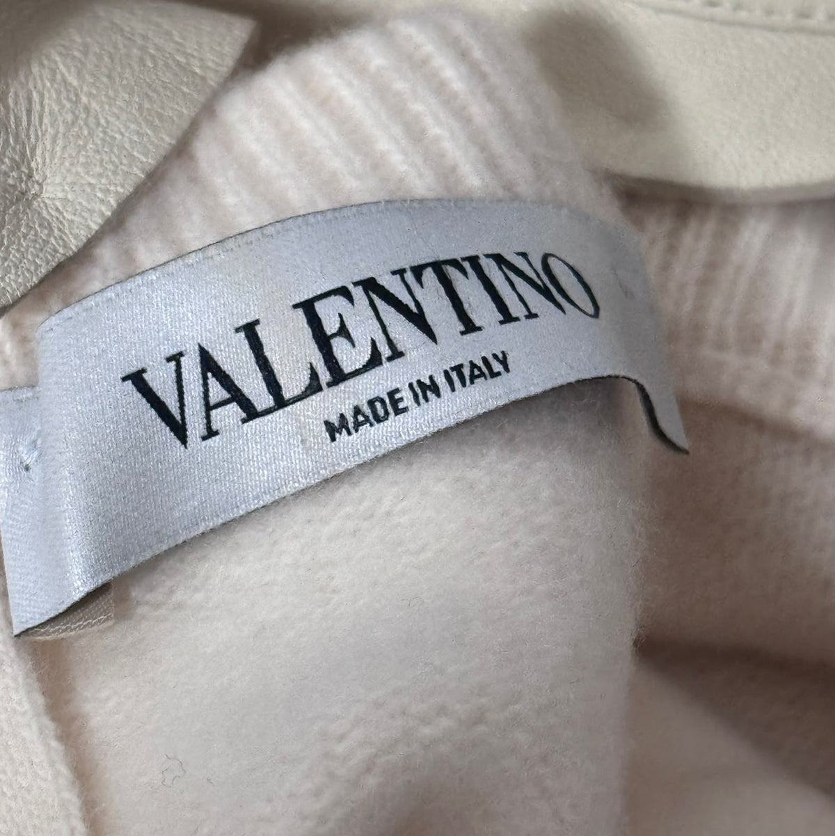 VALENTINO - SWEATER IVORY WOOL & CASHMERE WITH LEATHER FLORAL COLLAR SIZE S