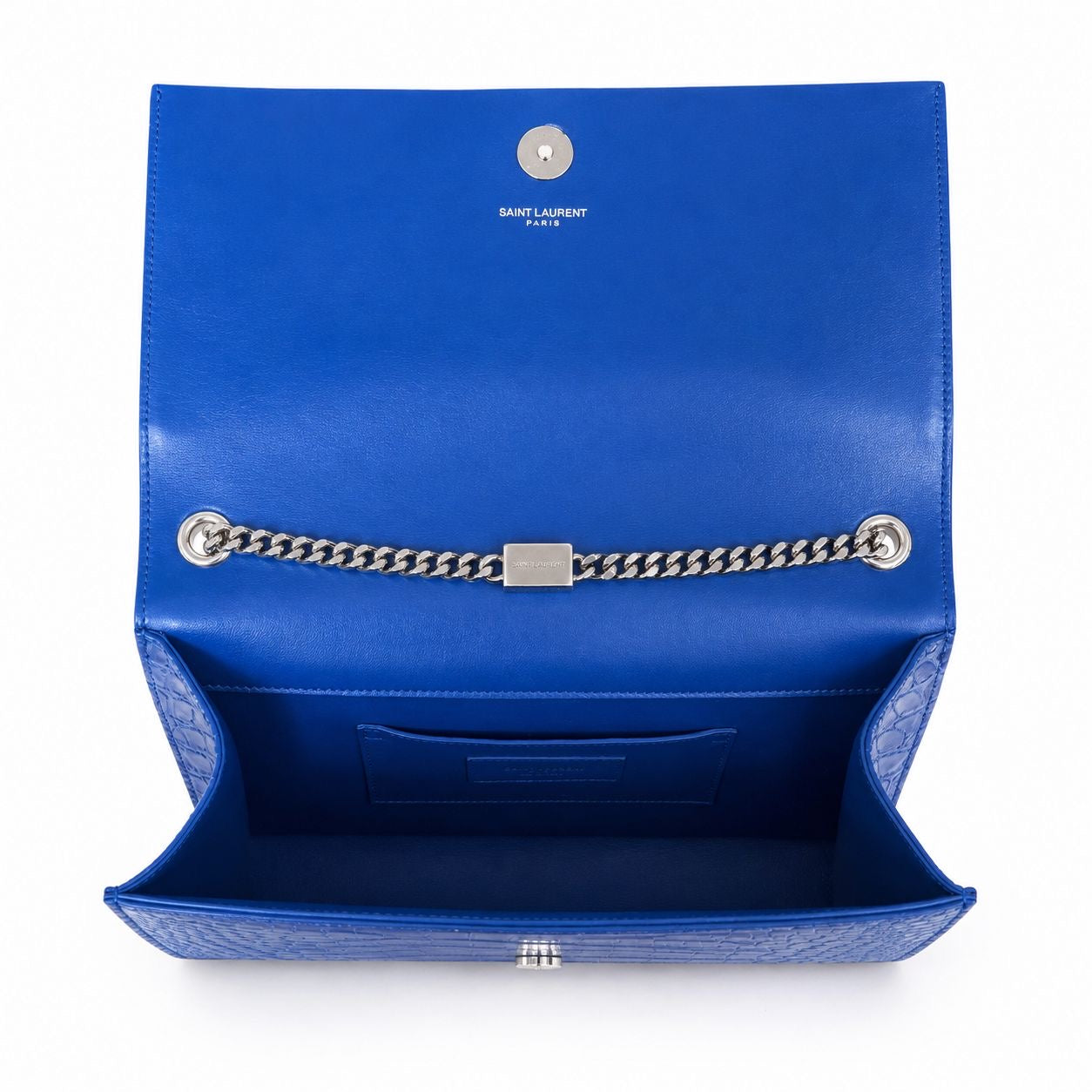 SAINT LAURENT - BAG KATE BLUE MAJORELLE CROCODILE EMBOSSED SILVER HARDWARE