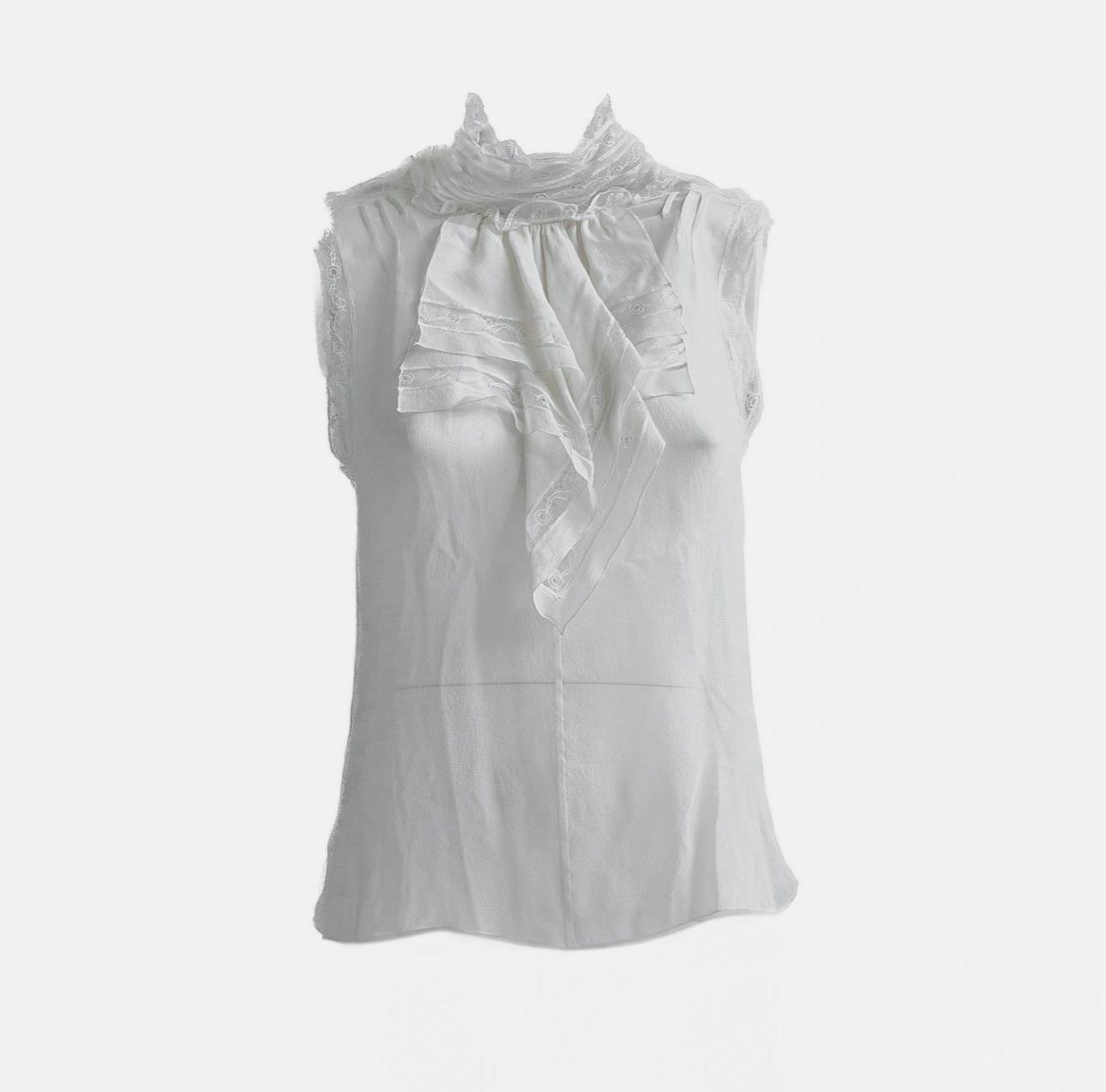CHANEL - BLOUSE IVORY SLEVELESS HIGH-NECK LACE SIZE 36 FR