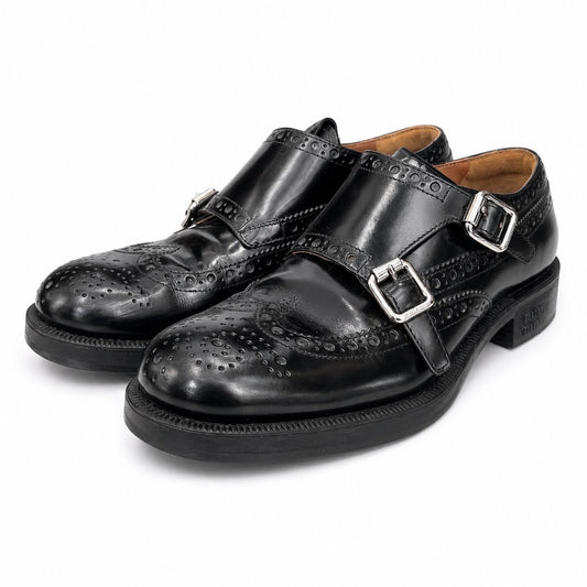 MIU MIU & CHURCH’S - SHOES MONK STRAP BLACK BRUSHED LEATHER SIZE 37,5 EU