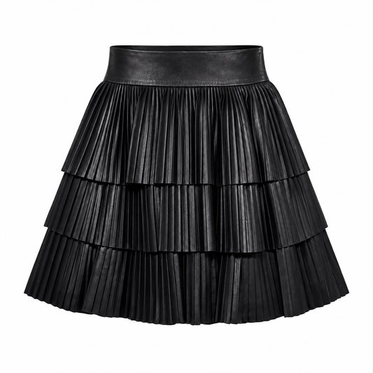 BALMAIN - SKIRT MINI LAMBSKIN PLEATED RUFFLES SIZE 36 FR
