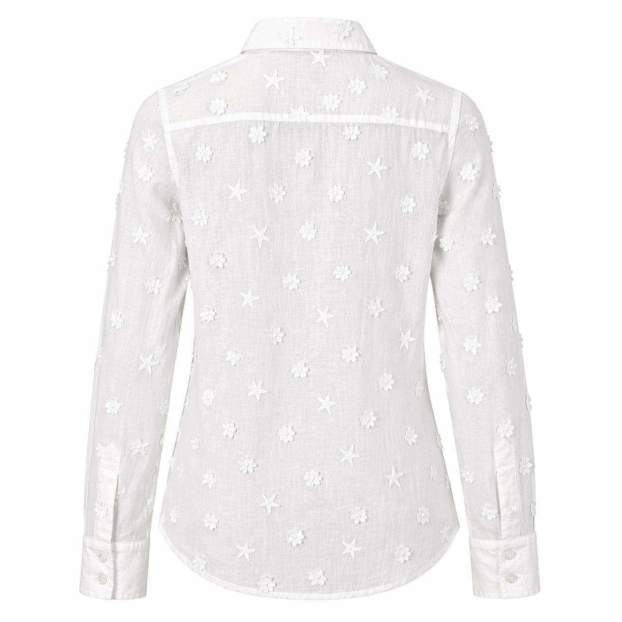 CHANEL - SHIRT COTTON WITH STAR AND FLORAL APPLIQUÉ SIZE 36 FR