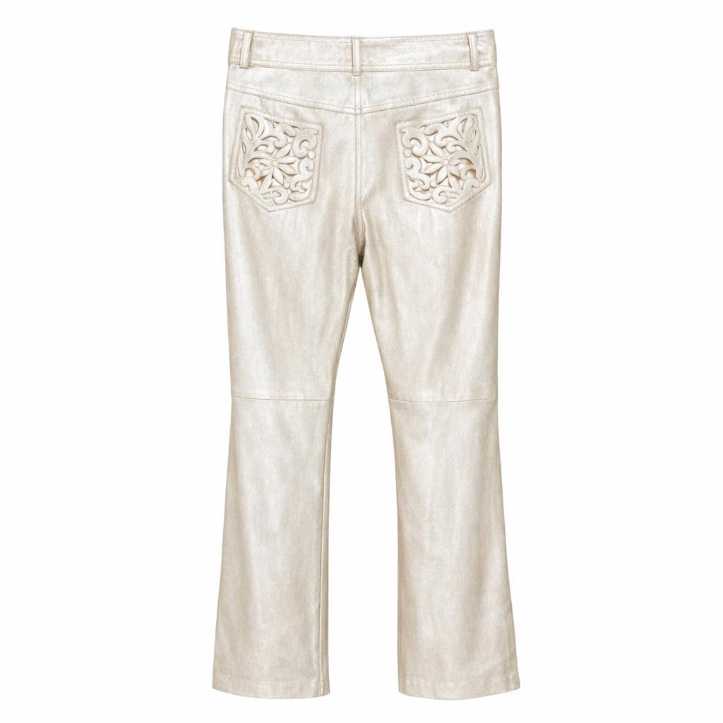 VALENTINO - *RARE* JACKET AND TROUSERS EMBROIDERED LEATHER GOLD SIZE 10 UK / 42 IT / 38 FR