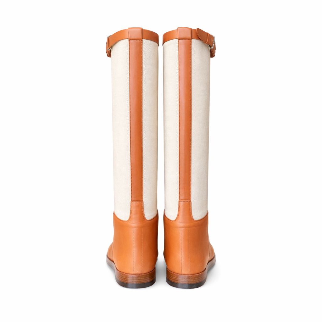 HERMÈS - HIGH BOOTS LEATHER AND CANVAS BROWN AND BEIGE SIZE 39 EU