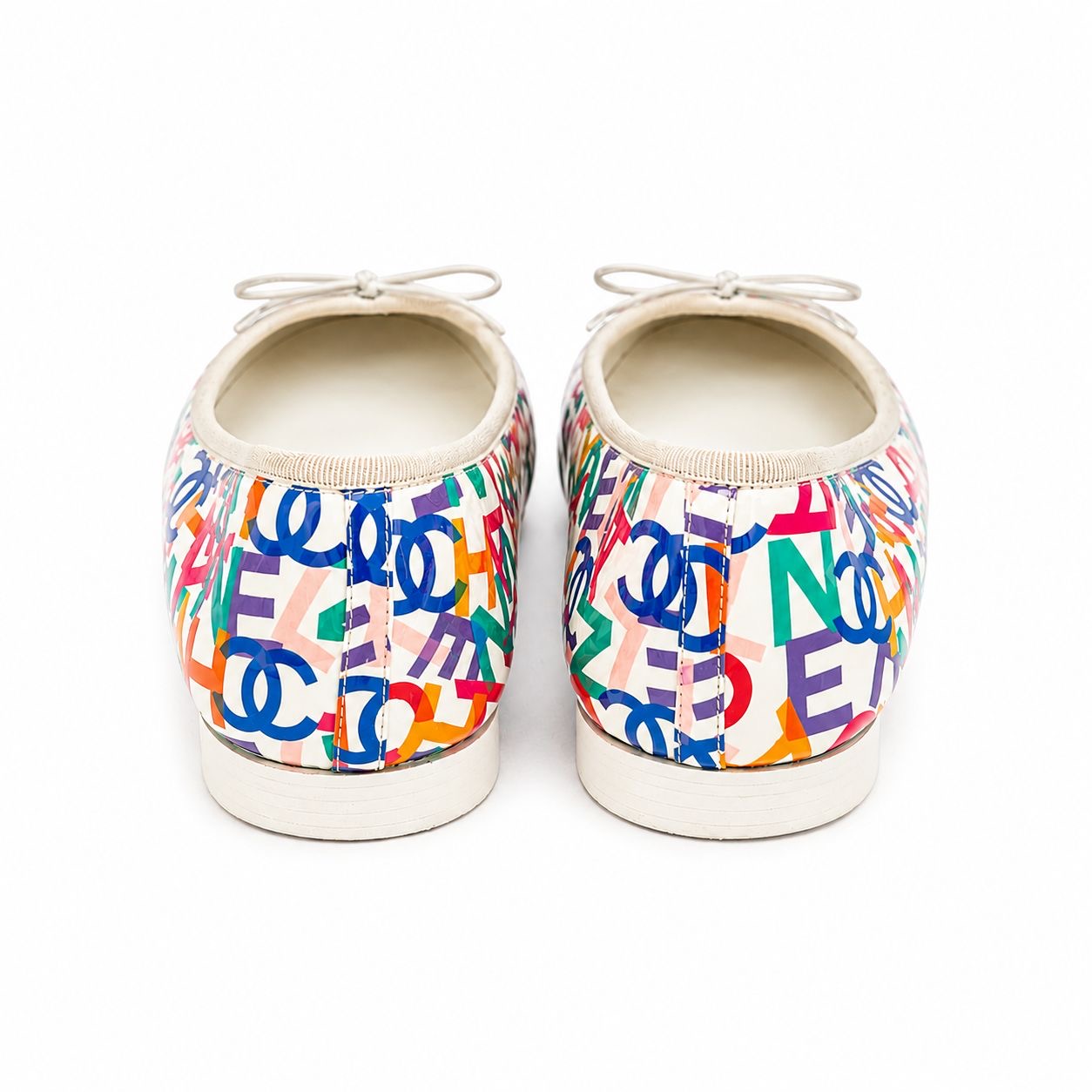CHANEL - BALLERINA MULTICOLOR LOGO PATENT LEATHER SIZE 39 EU